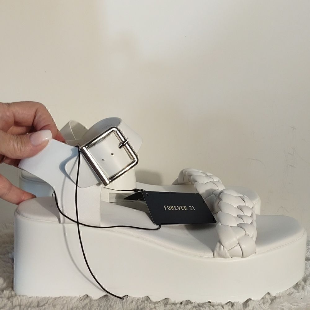 Forever 21 White Braided Wedge Sandals